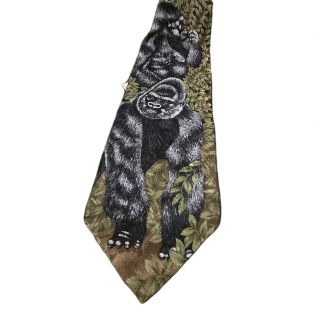 Vintage Endangered Species Gorilla‎ Silk Tie USA Jungle Animal Novelty